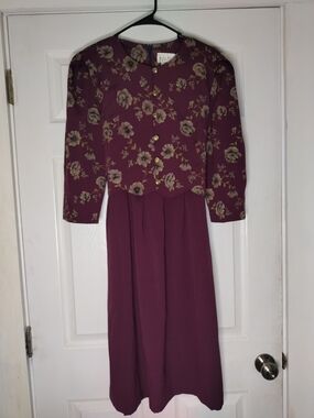 Vintage Miss Dorby Plum Floral Midi Dress
